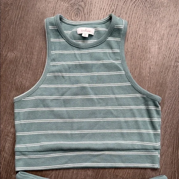 Colsie Teal Striped Pajama Set Medium - Picture 3 of 8